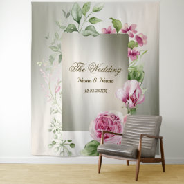 Watercolor Rosa Blommigt Ram Shiny Bronze Party