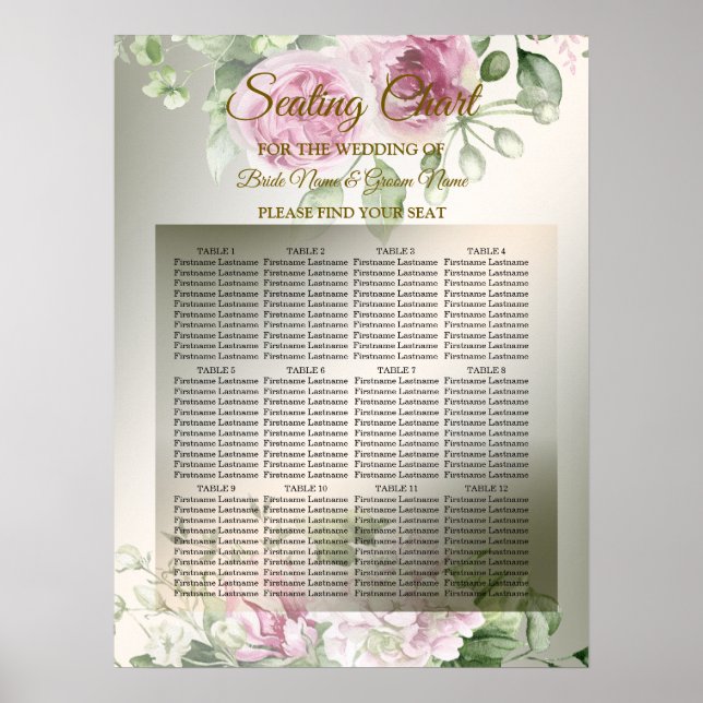 Watercolor Rosa Blommigt Ram Shiny Bronze Party Poster (Framsidan)