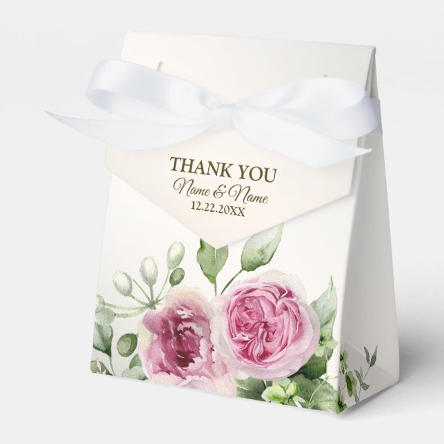 Watercolor Rosa Blommigt Ram Shiny Bronze Party Presentaskar (Framsidan Sidan)