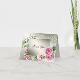 Watercolor Rosa Blommigt Ram Shiny Bronze Party Tack Kort