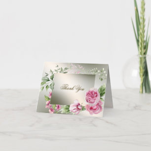 Watercolor Rosa Blommigt Ram Shiny Bronze Party Tack Kort