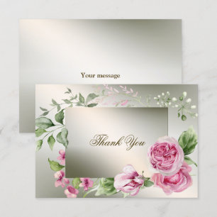 Watercolor Rosa Blommigt Ram Shiny Bronze Party Tack Kort