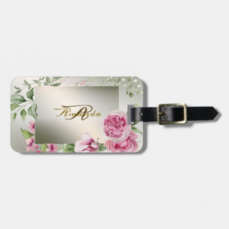 Watercolor Rosa Blommigt Ram Shiny Bronze Travel Bagagebricka