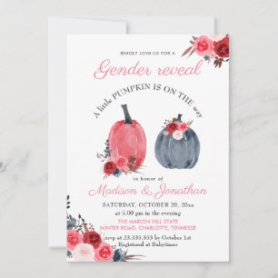 Watercolor Rosa Blue Pumpkins Ro Gender Reveal Inbjudningar