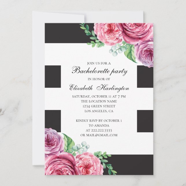 Watercolor rosa boho blommigt bachelorette Party Inbjudningar (Framsida)