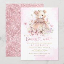 Watercolor Rosa Boho Nalle Girl Baby Shower