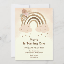 Watercolor Rosa Boho Rainbow First Birthday Inbjudningar