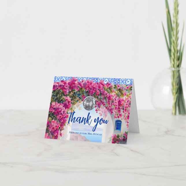 Watercolor Rosa Bougainvillea Flowers Blue Tile Tack Kort (Framsida)
