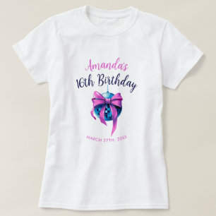 Watercolor Rosa Bow Disco Boll Sweet 16 Birthday T Shirt