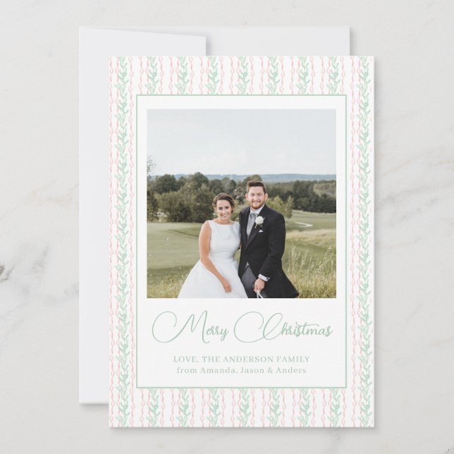 Watercolor Rosa Bow Garland julfoto Julkort (Framsida)