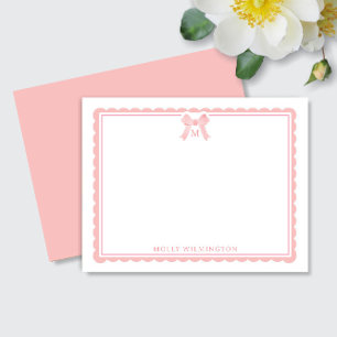 Watercolor Rosa Bow Girly Preppy Monogram Anteckningskort