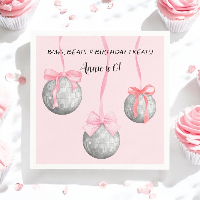 Watercolor Rosa Bow Ribbon Silver Disco Boll Pappersservett (Skapare uppladdad)