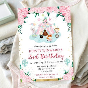 Watercolor Rosa Circus Animals Barns födelsedag Inbjudningar