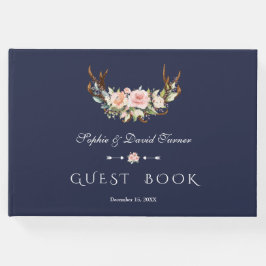 Watercolor Rosa Cream Blommigt Antlers Bröllop Gästböcker