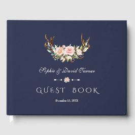 Watercolor Rosa Cream Blommigt Antlers Bröllop Gästböcker