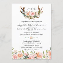 Watercolor Rosa Cream Blommigt Antlers Bröllop