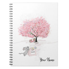 Watercolor Rosa Cute Mouse Namn Anteckningsbok
