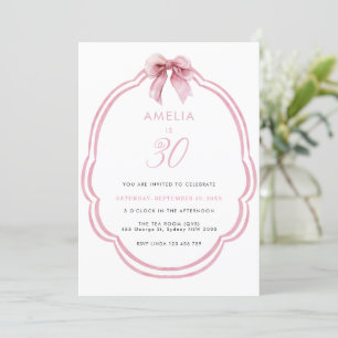 Watercolor Rosa Daety Bow 30års födelsedag Inbjudningar