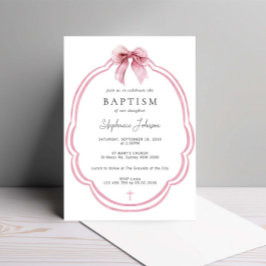 Watercolor Rosa Daety Bow Ribbon Baptism Inbjudningar