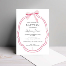Watercolor Rosa Daety Bow Ribbon Baptism Inbjudningar