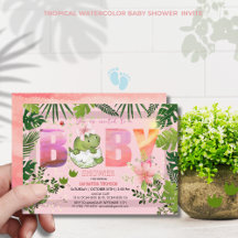 Watercolor Rosa Dino Tropical Girl Baby Shower