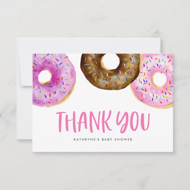 Watercolor Rosa Donuts Baby Sprinkle Tack Kort (Framsida)