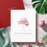 Watercolor Rosa Flamingo Florida Beach-jul Helgkort<br><div class="desc">Fira julen i juli 2025 med tropiskt mjöl! Det här festliga helgdag på strandtemat har en replik av min ursprungliga vattenfärgsbild av rosa flamingo-teckningar, som är klädda i en pulserande krans och båge, som alla ställs mot en skarp vit bakgrund. Den lekande frasen "FA LA LA LA LA LA, LA...</div>