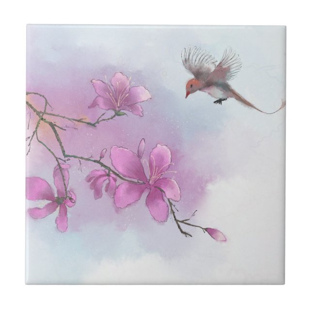 Watercolor Rosa Flora & Fauna Art Garden Scenes Kakelplatta (Framsidan)