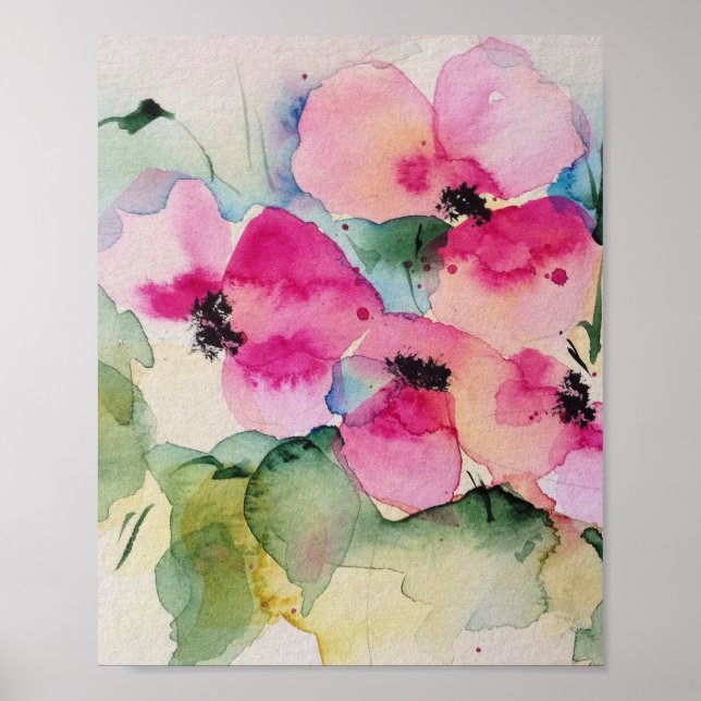 Watercolor Rosa Flowers Bouquet Poster (Framsidan)