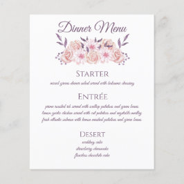 Watercolor Rosa Flowers-Bröllop Menu