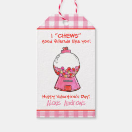 Watercolor Rosa Gingham Gumball Valentines Presentetikett