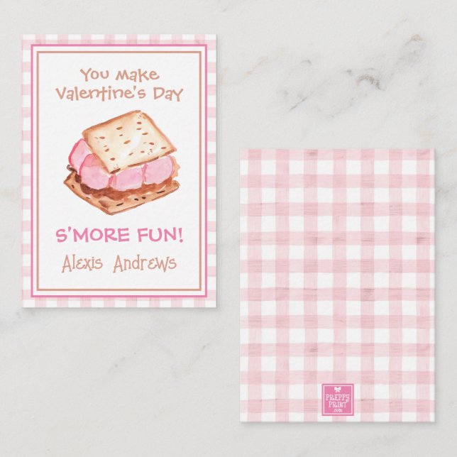 Watercolor Rosa Gingham S'mores Valentine's Cards Anteckningskort (Fram/baksida)