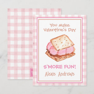 Watercolor Rosa Gingham S'mores Valentine's Cards Vykort
