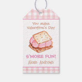 Watercolor Rosa Gingham S'mores Valentine's Presentetikett