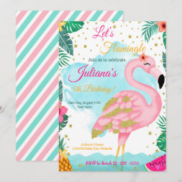 Watercolor Rosa Glitter Flamingo Birthday Inbjudan
