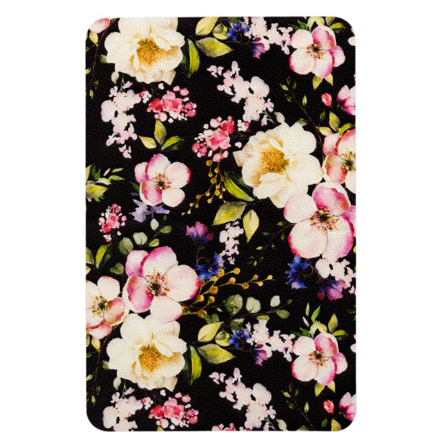 Watercolor Rosa Gul ros Black Background Magnet (Vertikal)