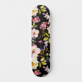 Watercolor Rosa Gul ros Black Background Mini Skateboard Bräda 18,5 Cm