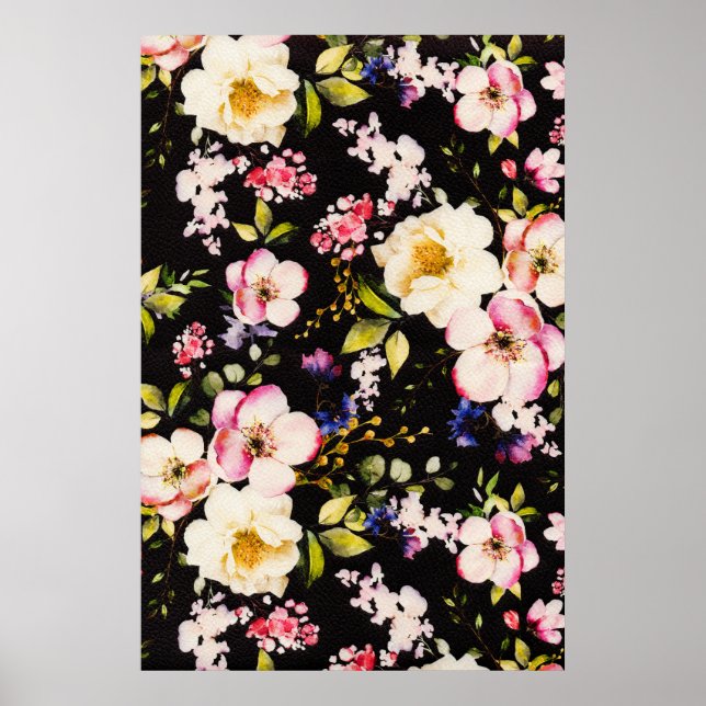 Watercolor Rosa Gul ros Black Background Poster (Framsidan)