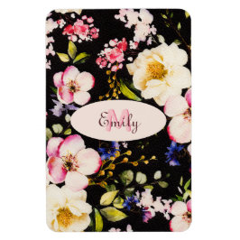 Watercolor Rosa Gul ros on black, Monogram Magnet