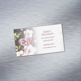 Watercolor Rosa Gul ros on black, Monogram Magnetiska Visitkort