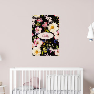 Watercolor Rosa Gul ros on black, Monogram Poster