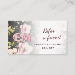 Watercolor Rosa Gul ros on black, Monogram Rabattkort