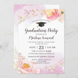 Watercolor Rosa Guld Ro Garden Studentfest Inbjudningar