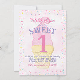 Watercolor Rosa Ice Cream Cone Birthday Girl Inbjudningar
