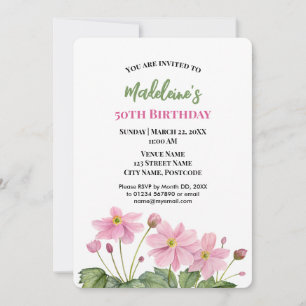Watercolor Rosa Japansk Anemone Birthday Inbjudningar