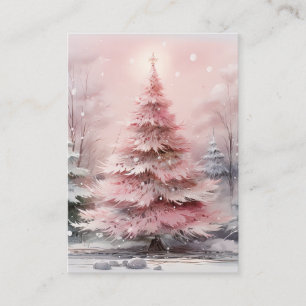 Watercolor Rosa Julgran Scene Visitkort