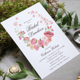 Watercolor Rosa Land Flowers Möhippa Luncheon Inbjudningar