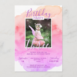 Watercolor Rosa Lila Girl 43 YEAR Inbjudningar