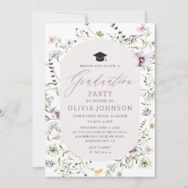 Watercolor Rosa Lila Wildblomme Studenten Inbjudningar