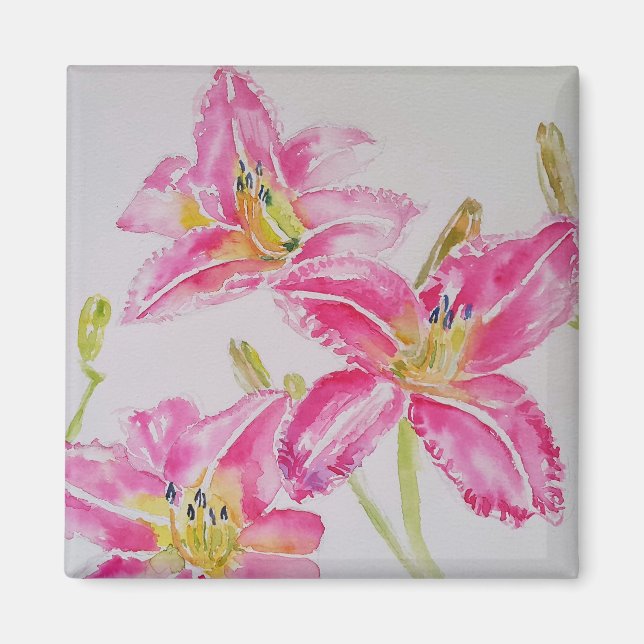 Watercolor Rosa Lily Flower Blommigt Flowers Art Magnet (Framsidan)